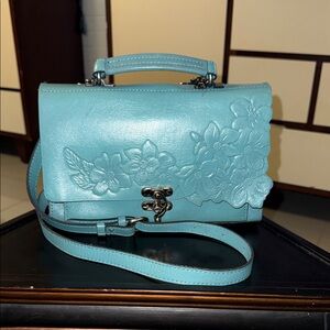 Patricia Nash Turquoise Floral Embossed Leather Crossbody